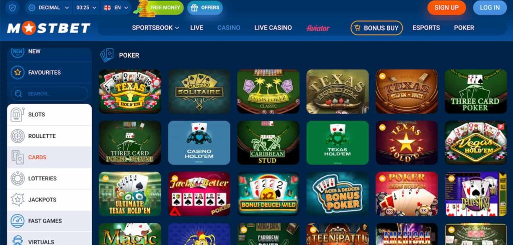 Mostbet Poker Games Section