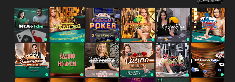 The Bet365 Poker Game Menu